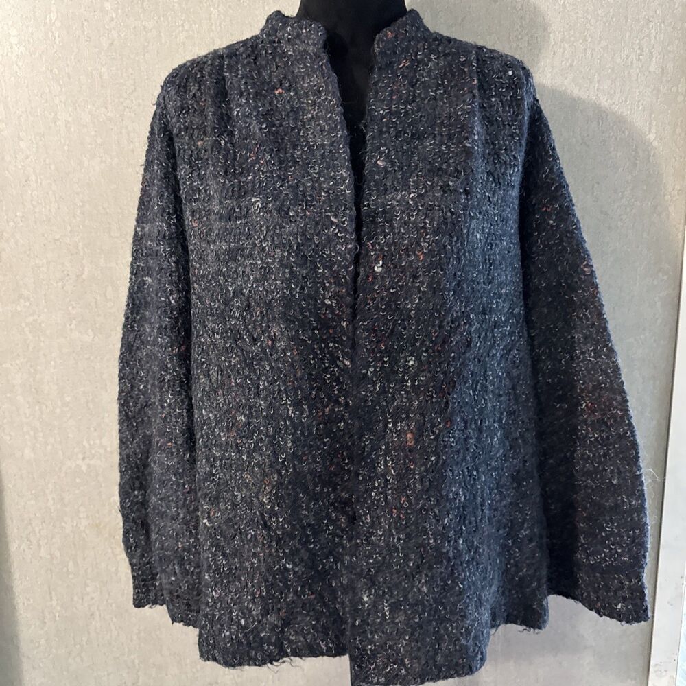 Vintage Koret Cardigan Sweater Womens Black Flecked Boucle Knit Open Front